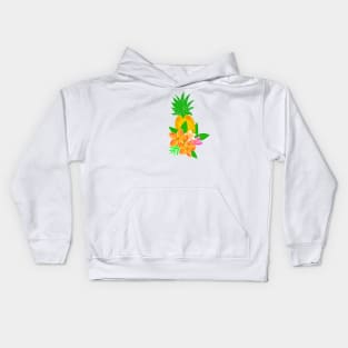 Tropical pineapple print with plumeria flowers. Kids Hoodie